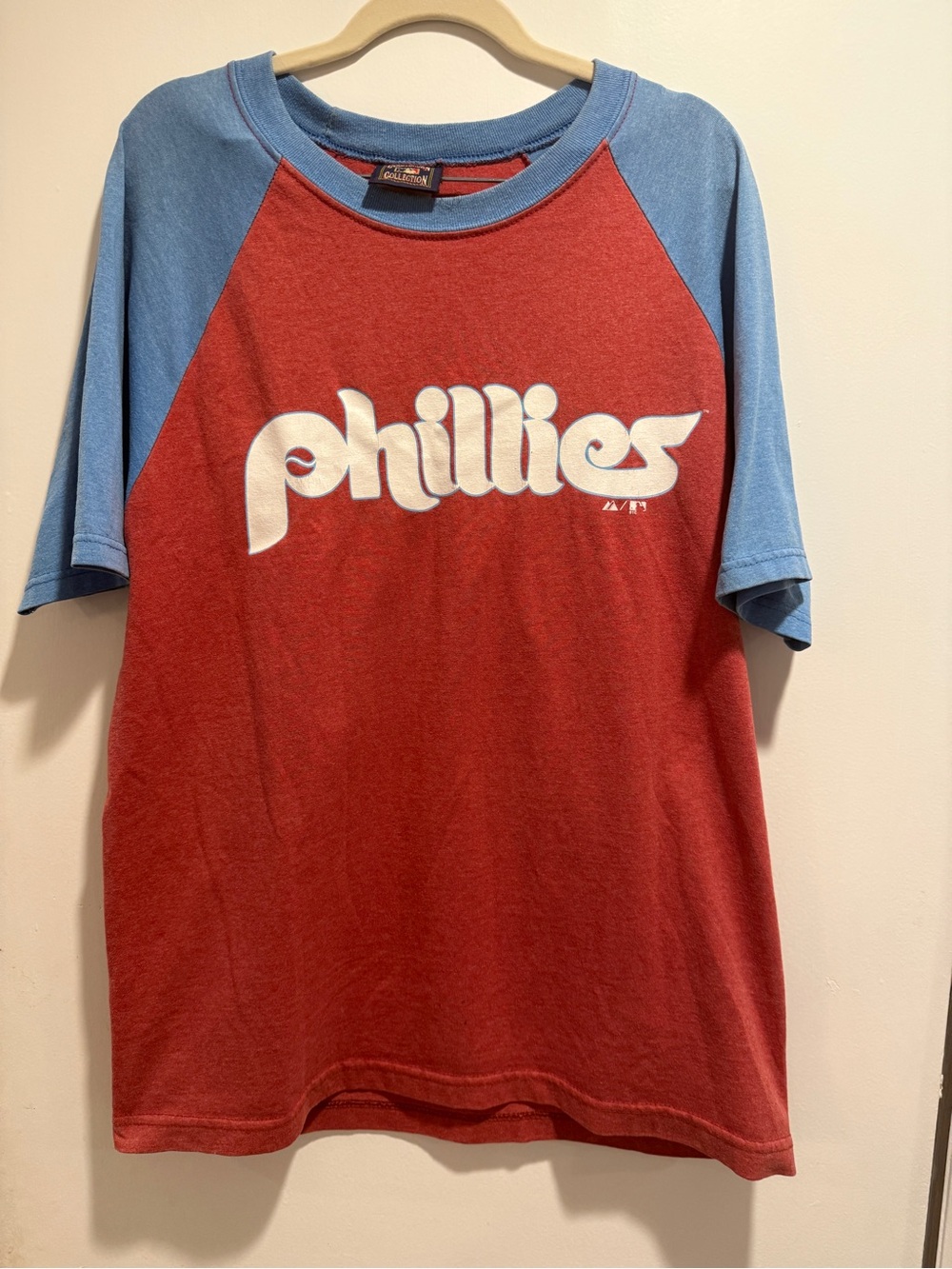 Phillies Baseball Tee in Red and Light Blue